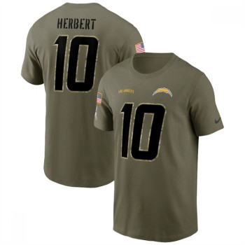 Men's Los Angeles Chargers #10 Justin Herbert 2022 Olive Salute to Service T-Shirt Men's Los Angeles Chargers #10 Justin Herbert 2022 Olive Salute to Service T-Shirt