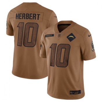 Men's Los Angeles Chargers #10 Justin Herbert 2023 Brown Salute To Service Limited Stitched Jersey Men's Los Angeles Chargers #10 Justin Herbert 2023 Brown Salute To Service Limited Stitched Jersey