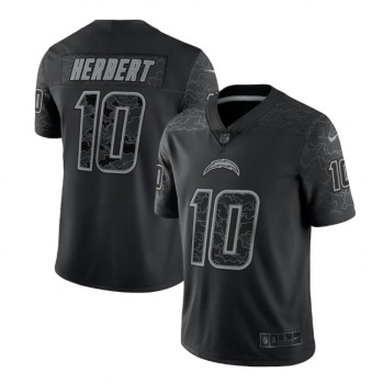 Men's Los Angeles Chargers #10 Justin Herbert Black Reflective Limited Stitched Football Jersey Men's Los Angeles Chargers #10 Justin Herbert Black Reflective Limited Stitched Football Jersey