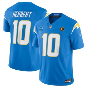 Men's Los Angeles Chargers #10 Justin Herbert Blue 2023 F.U.S.E. With 3-star C Patch And John Madden Patch Vapor Limited Stitched Football Jersey Men's Los Angeles Chargers #10 Justin Herbert Blue 2023 F.U.S.E. With 3-star C Patch And John Madden Patch Vapor Limited Stitched Football Jersey