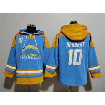 Men's Los Angeles Chargers #10 Justin Herbert Blue Ageless Must-Have Lace-Up Pullover Hoodie Men's Los Angeles Chargers #10 Justin Herbert Blue Ageless Must-Have Lace-Up Pullover Hoodie