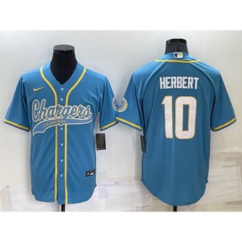 Men's Los Angeles Chargers #10 Justin Herbert Blue Cool Base Stitched Baseball Jersey Men's Los Angeles Chargers #10 Justin Herbert Blue Cool Base Stitched Baseball Jersey