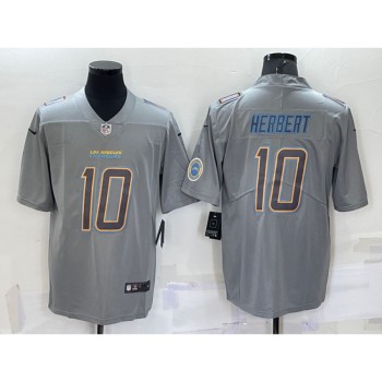 Men's Los Angeles Chargers #10 Justin Herbert Grey With Patch Atmosphere Fashion Stitched Jersey Men's Los Angeles Chargers #10 Justin Herbert Grey With Patch Atmosphere Fashion Stitched Jersey