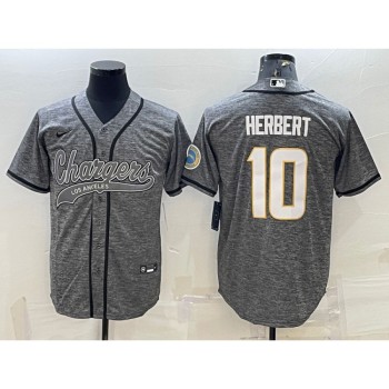 Men's Los Angeles Chargers #10 Justin Herbert Grey With Patch Cool Base Stitched Baseball Jersey Men's Los Angeles Chargers #10 Justin Herbert Grey With Patch Cool Base Stitched Baseball Jersey