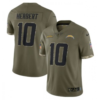 Men's Los Angeles Chargers #10 Justin Herbert Olive 2022 Salute To Service Limited Stitched Jersey Men's Los Angeles Chargers #10 Justin Herbert Olive 2022 Salute To Service Limited Stitched Jersey