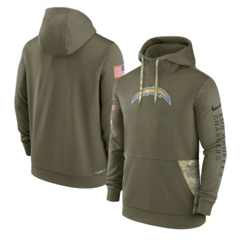 Men's Los Angeles Chargers 2022 Olive Salute to Service Therma Performance Pullover Hoodie Men's Los Angeles Chargers 2022 Olive Salute to Service Therma Performance Pullover Hoodie