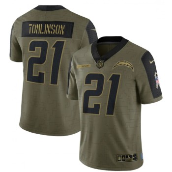 Men's Los Angeles Chargers #21 LaDainian Tomlinson 2021 Olive Salute To Service Limited Stitched Jersey Men's Los Angeles Chargers #21 LaDainian Tomlinson 2021 Olive Salute To Service Limited Stitched Jersey