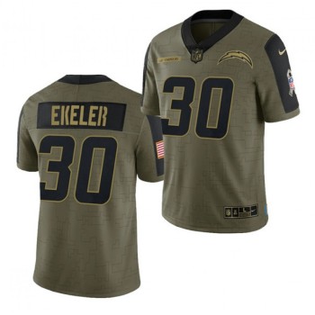 Men's Los Angeles Chargers #30 Austin Ekeler 2021 Olive Salute To Service Limited Stitched Jersey Men's Los Angeles Chargers #30 Austin Ekeler 2021 Olive Salute To Service Limited Stitched Jersey