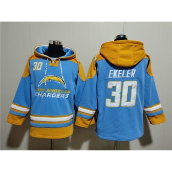 Men's Los Angeles Chargers #30 Austin Ekeler Blue Ageless Must-Have Lace-Up Pullover Hoodie Men's Los Angeles Chargers #30 Austin Ekeler Blue Ageless Must-Have Lace-Up Pullover Hoodie