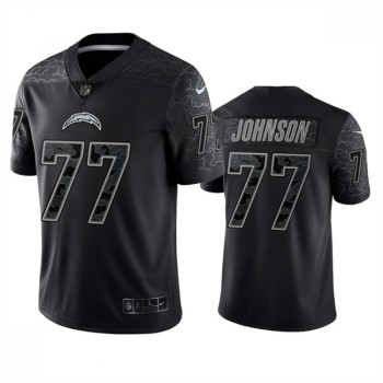 Men's Los Angeles Chargers #77 Zion Johnson Black Reflective Limited Stitched Football Jersey Men's Los Angeles Chargers #77 Zion Johnson Black Reflective Limited Stitched Football Jersey