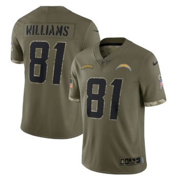 Men's Los Angeles Chargers #81 Mike Williams Olive 2022 Salute To Service Limited Stitched Jersey Men's Los Angeles Chargers #81 Mike Williams Olive 2022 Salute To Service Limited Stitched Jersey