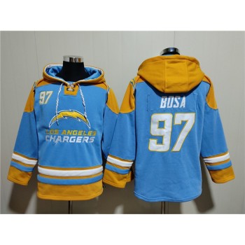 Men's Los Angeles Chargers #97 Joey Bosa Blue Ageless Must-Have Lace-Up Pullover Hoodie Men's Los Angeles Chargers #97 Joey Bosa Blue Ageless Must-Have Lace-Up Pullover Hoodie