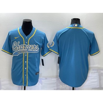 Men's Los Angeles Chargers Blank Blue Cool Base Stitched Baseball Jersey Men's Los Angeles Chargers Blank Blue Cool Base Stitched Baseball Jersey