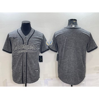 Men's Los Angeles Chargers Blank Grey With Patch Cool Base Stitched Baseball Jersey Men's Los Angeles Chargers Blank Grey With Patch Cool Base Stitched Baseball Jersey