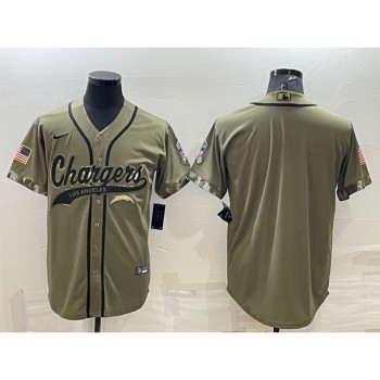 Men's Los Angeles Chargers Blank Olive Salute to Service Cool Base Stitched Baseball Jersey Men's Los Angeles Chargers Blank Olive Salute to Service Cool Base Stitched Baseball Jersey