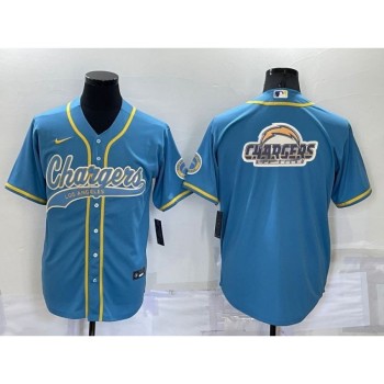 Men's Los Angeles Chargers Blue Team Big Logo With Patch Cool Base Stitched Baseball Jersey Men's Los Angeles Chargers Blue Team Big Logo With Patch Cool Base Stitched Baseball Jersey
