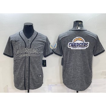 Men's Los Angeles Chargers Grey Team Big Logo With Patch Cool Base Stitched Baseball Jersey Men's Los Angeles Chargers Grey Team Big Logo With Patch Cool Base Stitched Baseball Jersey