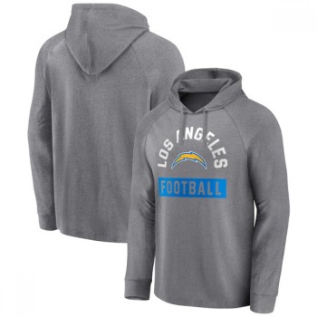 Men's Los Angeles Chargers Heathered Gray No Time Off Raglan Pullover Hoodie Men's Los Angeles Chargers Heathered Gray No Time Off Raglan Pullover Hoodie