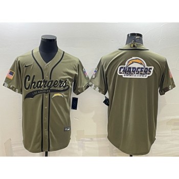 Men's Los Angeles Chargers Olive Salute to Service Team Big Logo Cool Base Stitched Baseball Jersey Men's Los Angeles Chargers Olive Salute to Service Team Big Logo Cool Base Stitched Baseball Jersey