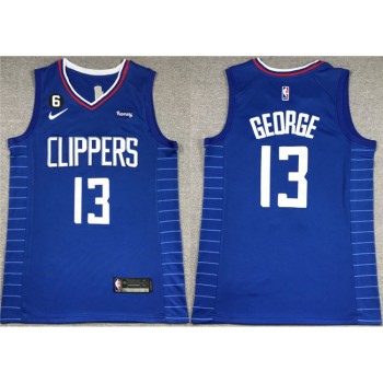 Men's Los Angeles Clippers #13 Paul George Royal With NO.6 Patch Stitched Jersey Men's Los Angeles Clippers #13 Paul George Royal With NO.6 Patch Stitched Jersey