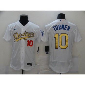 Men's Los Angeles Dodgers #10 Justin Turner 2021 White Gold Sttiched Jersey Men's Los Angeles Dodgers #10 Justin Turner 2021 White Gold Sttiched Jersey