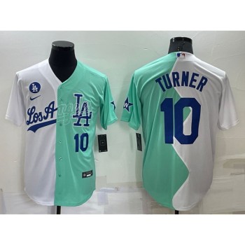 Men's Los Angeles Dodgers #10 Justin Turner 2022 All-Star White/Green Cool Base Stitched Baseball Jersey Men's Los Angeles Dodgers #10 Justin Turner 2022 All-Star White/Green Cool Base Stitched Baseball Jersey