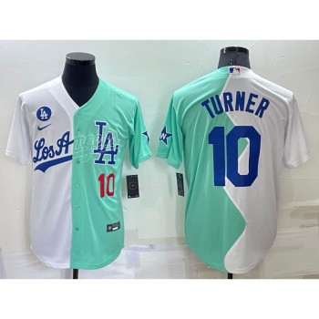 Men's Los Angeles Dodgers #10 Justin Turner 2022 All-Star White/Green Cool Base Stitched Baseball Jersey Men's Los Angeles Dodgers #10 Justin Turner 2022 All-Star White/Green Cool Base Stitched Baseball Jersey