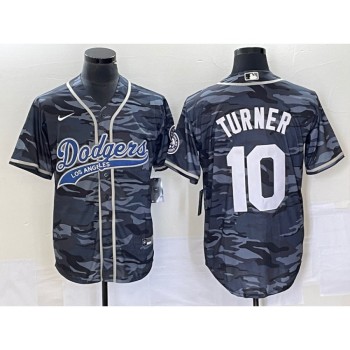 Men's Los Angeles Dodgers #10 Justin Turner Gray Camo Cool Base With Patch Stitched Baseball Jersey Men's Los Angeles Dodgers #10 Justin Turner Gray Camo Cool Base With Patch Stitched Baseball Jersey