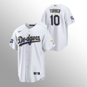 Men's Los Angeles Dodgers #10 Justin Turner White Gold Championship Cool Base Stitched Jersey Men's Los Angeles Dodgers #10 Justin Turner White Gold Championship Cool Base Stitched Jersey