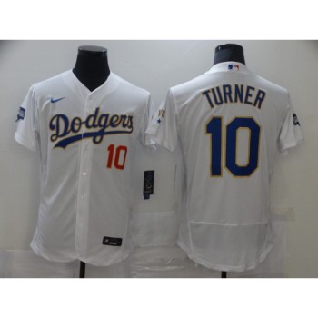 Men's Los Angeles Dodgers #10 Justin Turner White Gold Championship Flex Base Sttiched MLB Jersey Men's Los Angeles Dodgers #10 Justin Turner White Gold Championship Flex Base Sttiched MLB Jersey