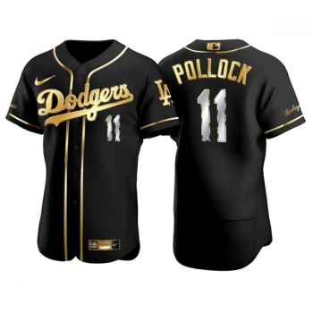 Men's Los Angeles Dodgers #11 A.J. Pollock Black Gold Championship Flex Base Stitched Baseball Jersey Men's Los Angeles Dodgers #11 A.J. Pollock Black Gold Championship Flex Base Stitched Baseball Jersey