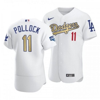 Men's Los Angeles Dodgers #11 A.J. Pollock White Gold Championship Flex Base Stitched Baseball Jersey Men's Los Angeles Dodgers #11 A.J. Pollock White Gold Championship Flex Base Stitched Baseball Jersey