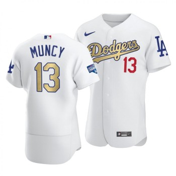Men's Los Angeles Dodgers #13 Max Muncy 2021 White Gold World Series Champions Patch Sttiched Jersey Men's Los Angeles Dodgers #13 Max Muncy 2021 White Gold World Series Champions Patch Sttiched Jersey