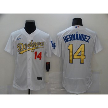 Men's Los Angeles Dodgers #14 Kike Hernandez 2021 White Gold Sttiched Jersey Men's Los Angeles Dodgers #14 Kike Hernandez 2021 White Gold Sttiched Jersey