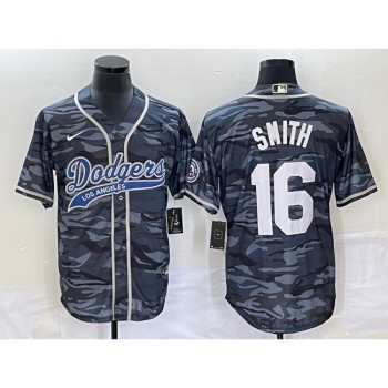 Men's Los Angeles Dodgers #16 Will Smith Gray Camo Cool Base With Patch Stitched Baseball Jersey Men's Los Angeles Dodgers #16 Will Smith Gray Camo Cool Base With Patch Stitched Baseball Jersey