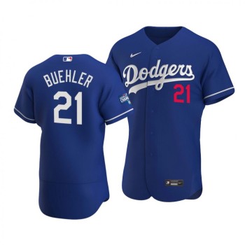 Men's Los Angeles Dodgers #21 Walker Buehler 2020 Blue World Series Champions Patch Flex Base Sttiched Jersey Men's Los Angeles Dodgers #21 Walker Buehler 2020 Blue World Series Champions Patch Flex Base Sttiched Jersey
