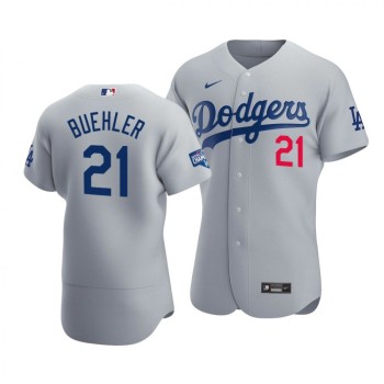 Men's Los Angeles Dodgers #21 Walker Buehler 2020 Grey World Series Champions Patch Flex Base Sttiched Jersey Men's Los Angeles Dodgers #21 Walker Buehler 2020 Grey World Series Champions Patch Flex Base Sttiched Jersey