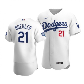 Men's Los Angeles Dodgers #21 Walker Buehler 2020 White World Series Champions Patch Flex Base Sttiched Jersey Men's Los Angeles Dodgers #21 Walker Buehler 2020 White World Series Champions Patch Flex Base Sttiched Jersey