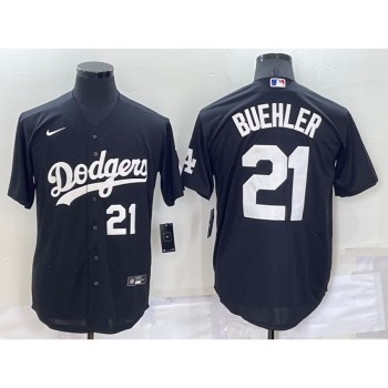 Men's Los Angeles Dodgers #21 Walker Buehler Black Cool Base Stitched Baseball Jersey Men's Los Angeles Dodgers #21 Walker Buehler Black Cool Base Stitched Baseball Jersey