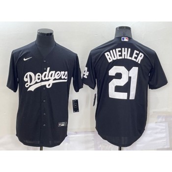 Men's Los Angeles Dodgers #21 Walker Buehler Black Cool Base Stitched Baseball Jersey Men's Los Angeles Dodgers #21 Walker Buehler Black Cool Base Stitched Baseball Jersey
