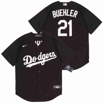 Men's Los Angeles Dodgers #21 Walker Buehler Black Cool Base Stitched Jersey Men's Los Angeles Dodgers #21 Walker Buehler Black Cool Base Stitched Jersey