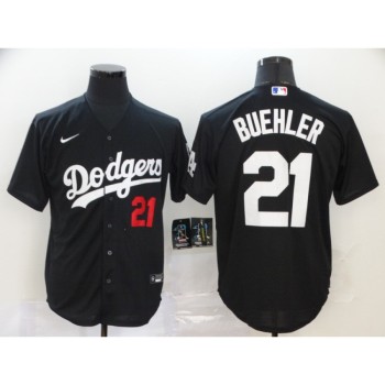 Men's Los Angeles Dodgers #21 Walker Buehler Black Cool Base Stitched MLB Jersey Men's Los Angeles Dodgers #21 Walker Buehler Black Cool Base Stitched MLB Jersey