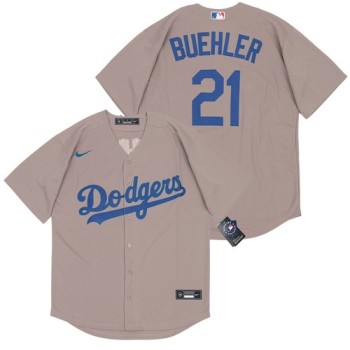 Men's Los Angeles Dodgers #21 Walker Buehler Grey Cool Base Stitched Jersey Men's Los Angeles Dodgers #21 Walker Buehler Grey Cool Base Stitched Jersey