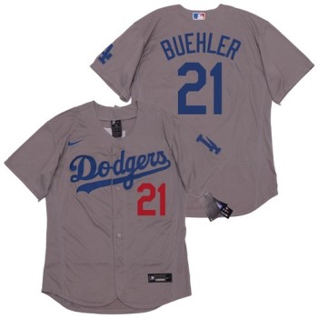 Men's Los Angeles Dodgers #21 Walker Buehler Grey Flex Base Stitched Jersey Men's Los Angeles Dodgers #21 Walker Buehler Grey Flex Base Stitched Jersey