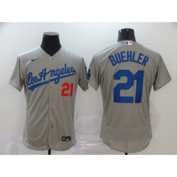 Men's Los Angeles Dodgers #21 Walker Buehler Grey Flex Base Stitched MLB Jersey Men's Los Angeles Dodgers #21 Walker Buehler Grey Flex Base Stitched MLB Jersey