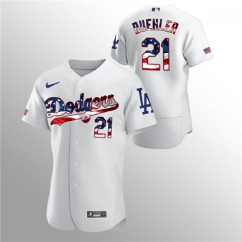 Men's Los Angeles Dodgers #21 Walker Buehler White 2020 Stars & Stripes Flex Base Stitched Jersey Men's Los Angeles Dodgers #21 Walker Buehler White 2020 Stars & Stripes Flex Base Stitched Jersey
