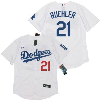 Men's Los Angeles Dodgers #21 Walker Buehler White Cool Base Stitched Jersey Men's Los Angeles Dodgers #21 Walker Buehler White Cool Base Stitched Jersey