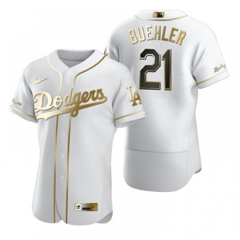 Men's Los Angeles Dodgers #21 Walker Buehler White Golden Edition Flex Base Sttiched MLB Jersey Men's Los Angeles Dodgers #21 Walker Buehler White Golden Edition Flex Base Sttiched MLB Jersey