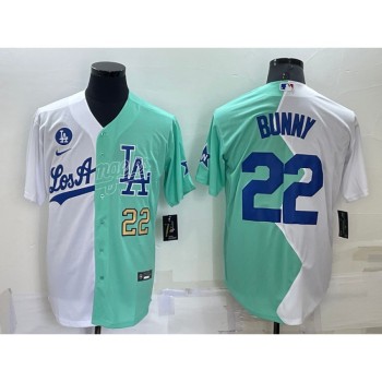 Men's Los Angeles Dodgers #22 Bad Bunny 2022 All-Star White/Green Cool Base Stitched Baseball Jersey