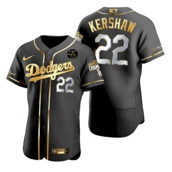 Men's Los Angeles Dodgers #22 Clayton Kershaw 2020 World Series Champions Black Golden Sttiched MLB Jersey Men's Los Angeles Dodgers #22 Clayton Kershaw 2020 World Series Champions Black Golden Sttiched MLB Jersey